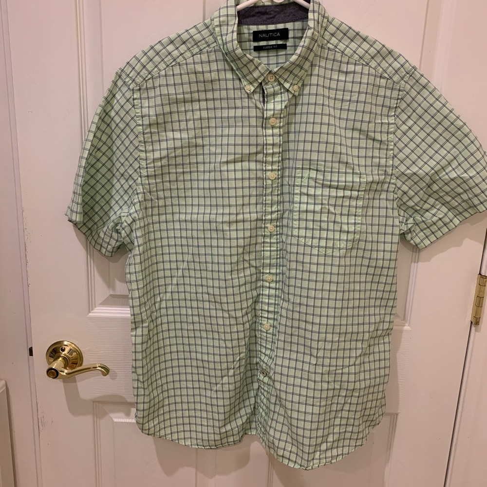 Nautica Men's Casual Green Plaid Shirt